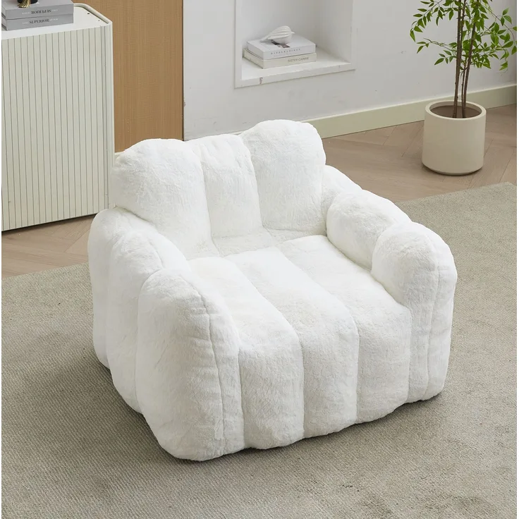 Sitzsack, Plüsch, lotusförmig, mit Schaumstofffüllung & vakuumverpackt, 90x105x75 cm, Weiß