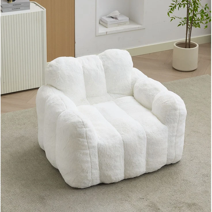 Sitzsack, Plüsch, lotusförmig, mit Schaumstofffüllung & vakuumverpackt, 90x105x75 cm, Weiß – Bild 1