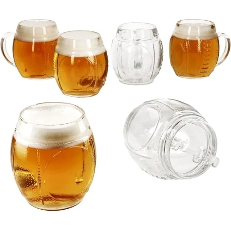 MamboCat Bierglas 6x Football Biergläser 0,5L geeicht Pille-Relief 6 Pers. Bierkrüge, Glas – Bild 1