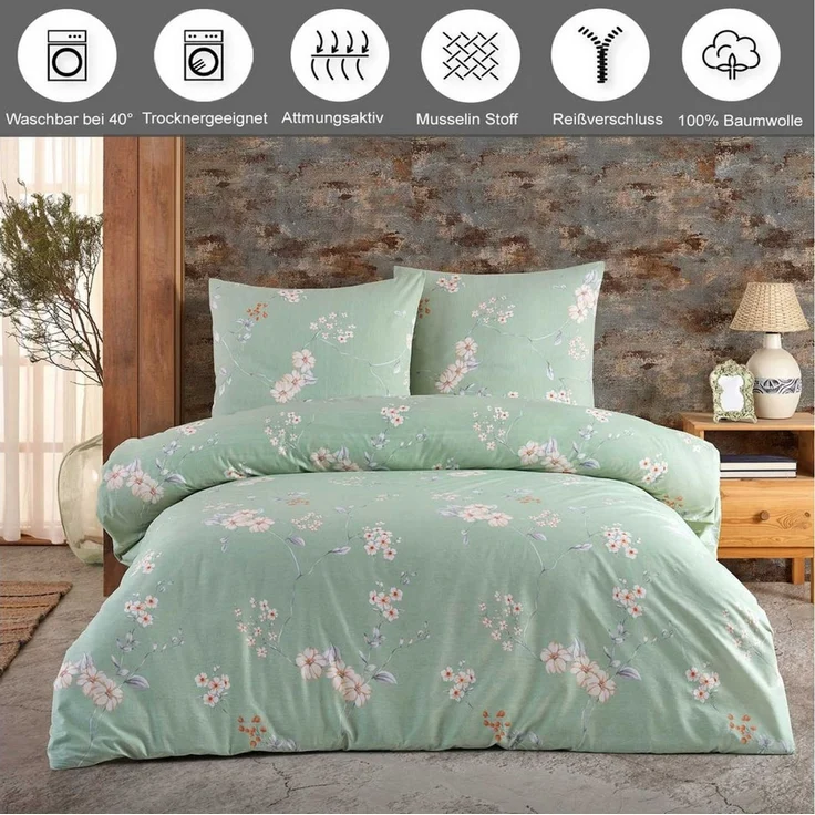 Buymax Bettwäsche Adalia, Aria, Renforcé, 2 teilig, Bettbezug-Set 135x200 cm 100% Baumwolle mit Reißverschluss hochwertig – Bild 2