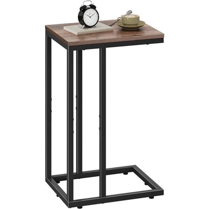WLIVE Beistelltisch C Form, Nachttisch für Schlafzimmer, Wohnzimmer, Beistelltische mit Metallrahmen, Wohnzimmer Tisch für Couch, Sofatisch Braun – Bild 2