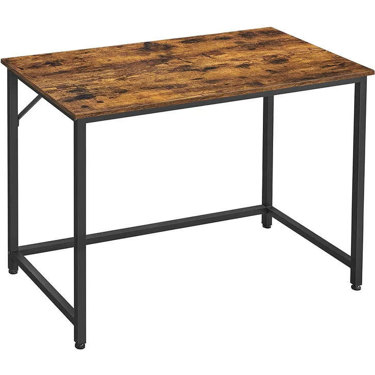 VASAGLE Schreibtisch, Computertisch, schmaler Bürotisch, 100 x 50 x 75 cm, Arbeitszimmer, Homeoffice, Büro, einfacher Aufbau, Metall, Industrie-Design, vintagebraun-schwarz LWD41X – Bild 1