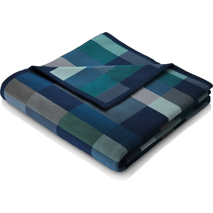 Wohndecke Color Squares Dark blue, blau karierte Sofadecke in 150x200 cm, Biederlack, Decke aus Baumwollmix, Made in Germany – Bild 1