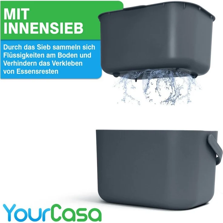 YourCasa Biomülleimer Küche 5L - Komposteimer Küche mit Sieb Spülmaschinenfest, Fassungsvermögen 5L, Spülmaschinenfest – Bild 2