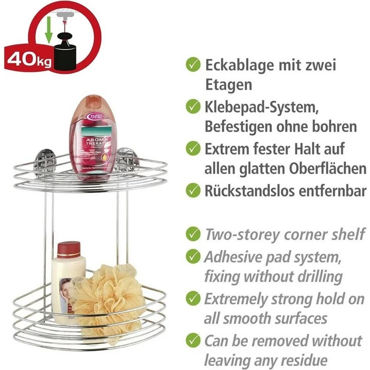 WENKO Dusch Eckregal, 2 Ablagen, Befestigen ohne bohren, Turbo-Loc® – Bild 3