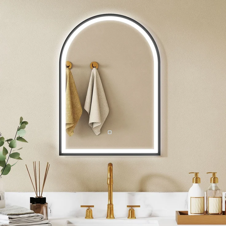 Badezimmerspiegel mit Beleuchtung 50 x 70 cm, gewölbter LED-Spiegel, beschlagfrei, 3 Lichtfarben, dimmbar, Speicherfunktion, schwarz – Bild 3