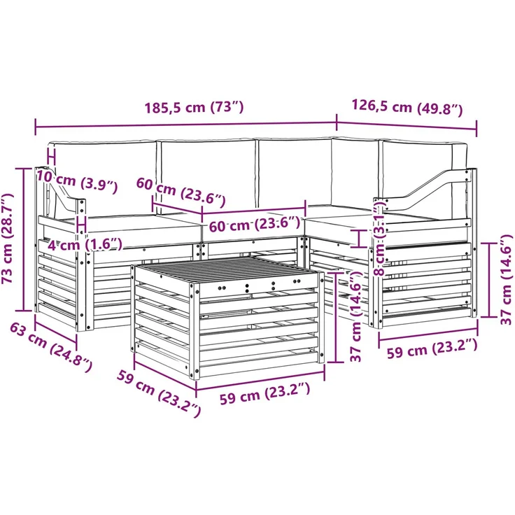 vidaXL Outdoor-Sofagarnitur 5 pcs Weiß und Hellgrau 59 x 59 x 37 cm 3391811 – Bild 7