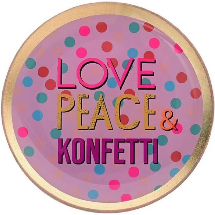 Giftcompany Love Plates Glasteller LOVE PEACE & KONFETTI Rund Rosa 13cm