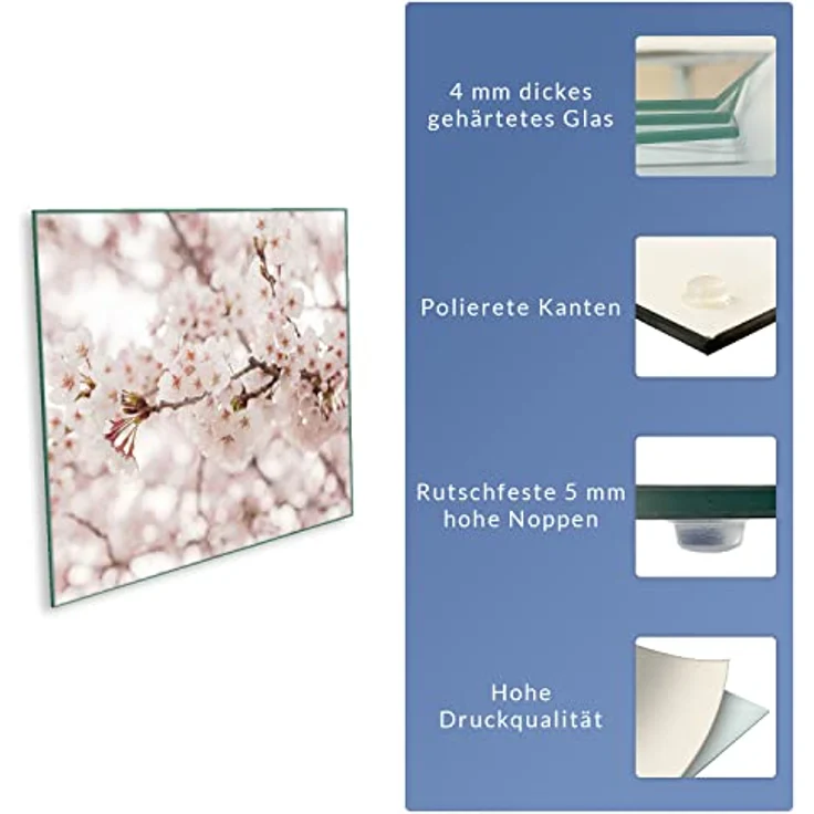Herdabdeckplatte Abdeckung Ceranfeld Abdeckplatte Schneidebrett 1-Teilig 60x52 Kirchblütenbaum Rosa Spritzschutz Glasplatte Ceranfeldabdeckung Schutz Herdschutz Sicherheitsglas Glasschneidebrett – Bild 8