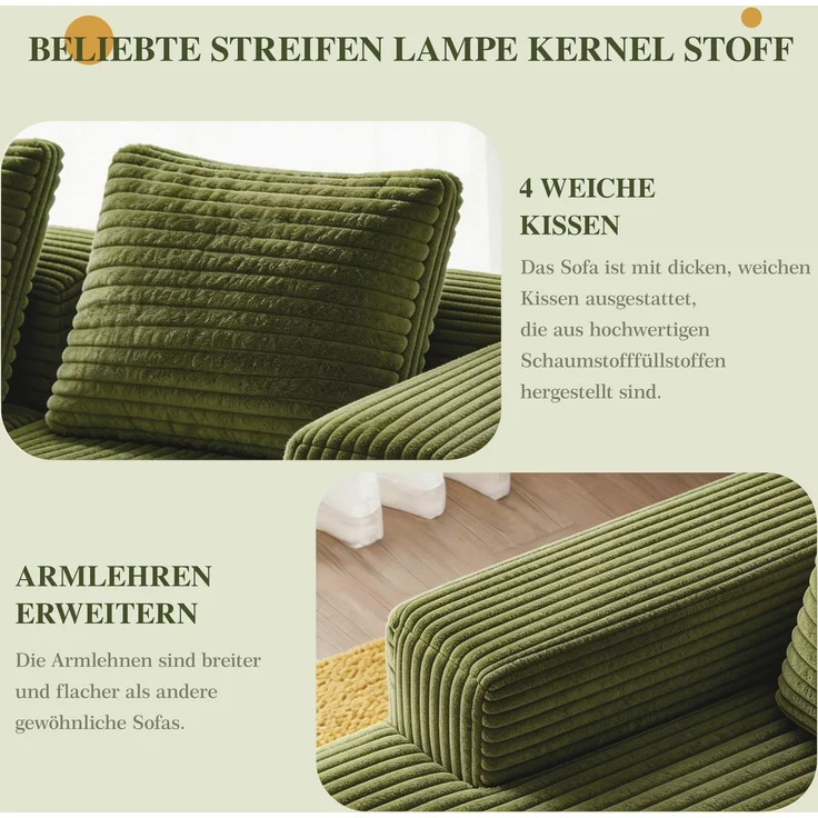 ZUBALIYA Sofa, modular kombinierbar, H 58 × T 168 × B 261 cm, Grün, Cord – Bild 13