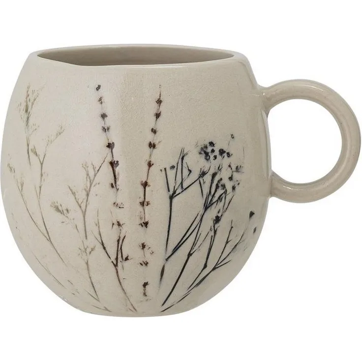 Bloomingville Tasse Bea Becher, natur Steingut 250ml Blumenmotiv Kaffeetasse Kaffeebecher Teetasse Teebecher Dekotasse dänisches Design