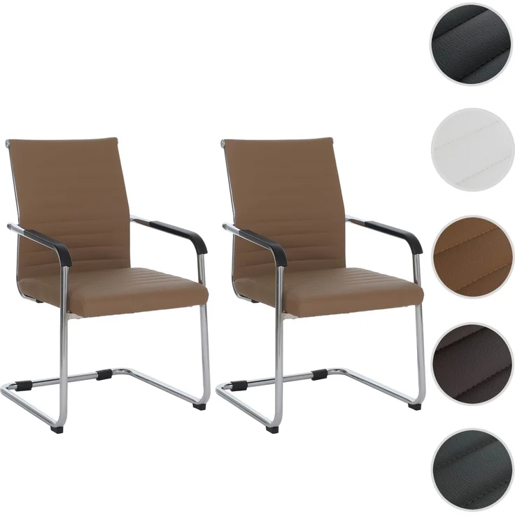 2er-Set Besucherstuhl HWC-Q85, Konferenzstuhl Freischwinger, Metall Kunstleder 280 g/m² ~ hellbraun – Bild 9