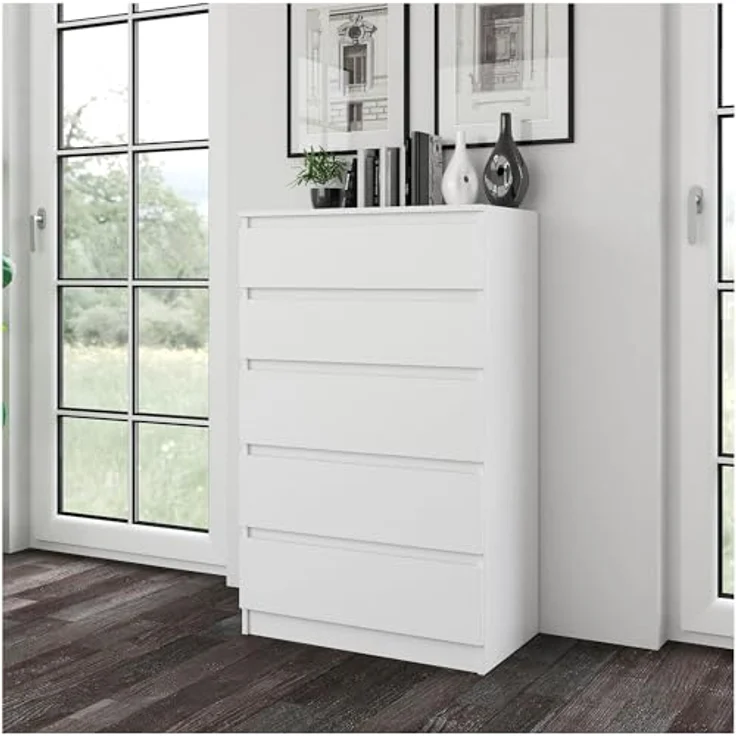 CDF Kommode Malwa M5 | Farbe: Weiss | Schrank für Dokumente, Kleinigkeiten | Ideal für Wohnzimmer, Schlafzimmer, Kinderzimmer, Jugendzimmer und Büro | 5 geräumige Schubladen – Bild 9