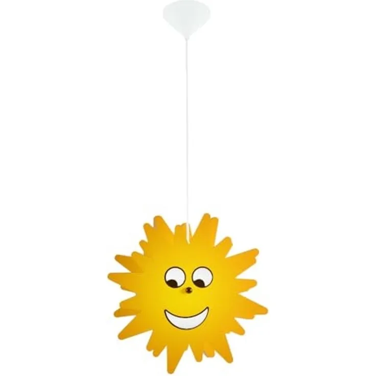 LED Hängeleuchte, Kinder, Sonnen-Design, Holz, gelb, D 38 cm