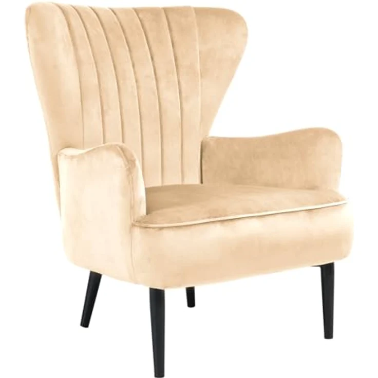 SVITA ARTHUR Ohrensessel Sessel Relaxsessel Modern Gepolstert Samt Hellbraun – Bild 2