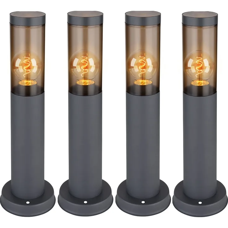 4er Set Sockelleuchte, Edelstahl, anthrazit, rauch, H 45 cm