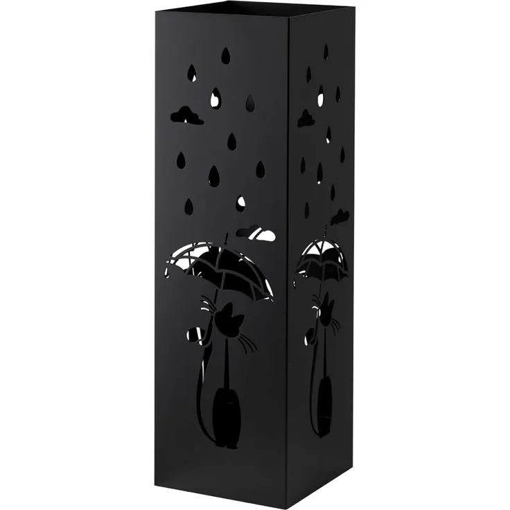 Baroni Home Schirmständer in modernem Design aus Metall mit Cat and Rain-Schnitzerei - Schwarz Schirmständer mit Haken und herausnehmbarer Auffangschale für Heim- und Bürodekoration 15,5 x 15 x 49 cm – Bild 1