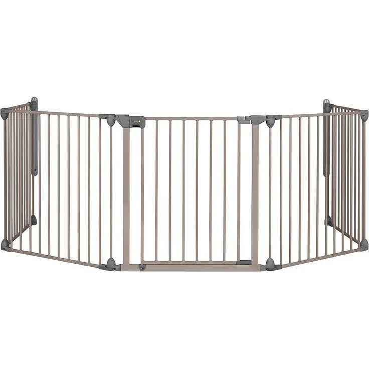 Safety 1st Türschutzgitter, flexibles Absperrgitter mit Tür, 5-teilig, für Türbreiten 82 - 358 cm, Klemmbefestigung, Metall, Braun