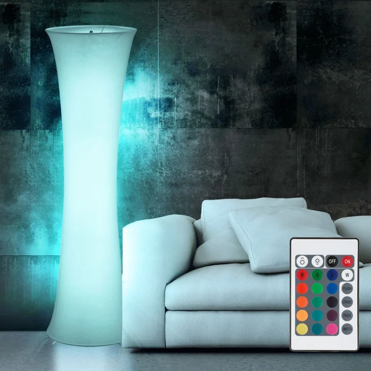 Stehleuchte aus Textil in weiß mit Trittschalter und RGB – Bild 2