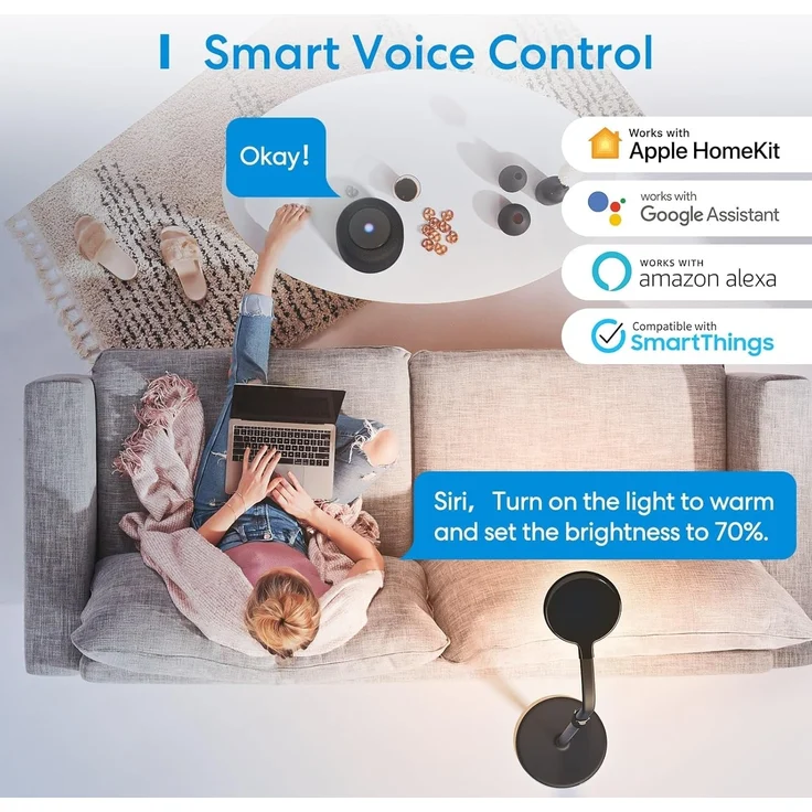 meross Smart Dimmbare LED Stehlampe mit Sprachsteuerung, App Steuerung, Fernbedienung, 3-in-1 Stehleuchte für Wohnzimmer, Schlafzimmer, Kompatibel mit HomeKit, Alexa, Google and SmartThings, Schwarz – Bild 4