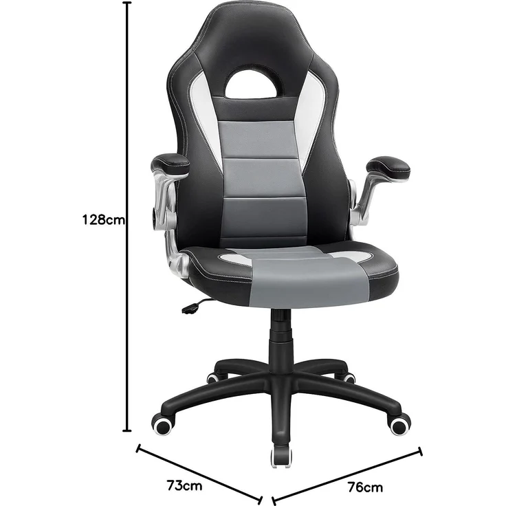 Songmics Gamingstuhl, Racing Chair, Schreibtischstuhl mit hoher Rückenlehne, Bürostuhl, höhenverstellbar, hochklappbare Armlehnen, Wippfunktion, für Gamer, schwarz-grau-weiß OBG28G – Bild 13