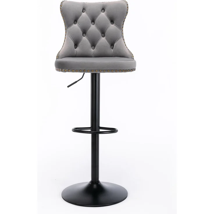 Drehbare Samt-Barhocker, höhenverstellbar von 63,5 bis 83,8 cm (25–33 Zoll), 45 cm (17,7 Zoll) Fußstütze, moderne, gepolsterte Barhocker mit Rückenlehne, bequem gesteppt, ideal für Hausbar und Kücheninsel, Grau, 2er-Set, DE1812GY – Grau – 46 x 46 x 115... – Bild 2