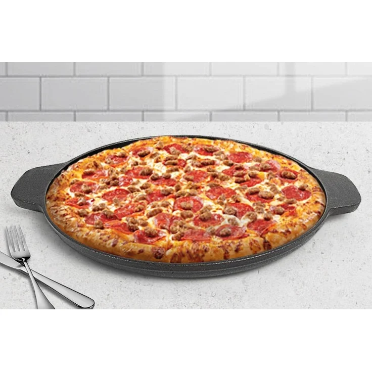 Alu Guss Pizza Brot Grill Pfanne Ø32cm Induktion Bratpfanne Handschuhe Braten – Bild 2