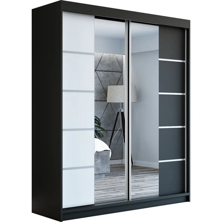 Schwebetürenschrank ERA 2-türig Schrank 180 cm (mit Spiegel) Farbe: Schwarz , weiß