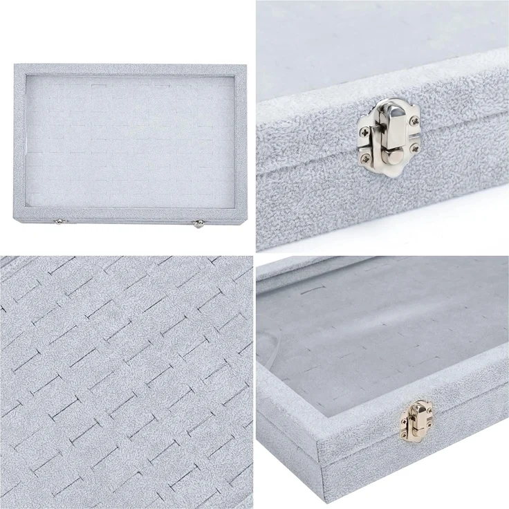 Belle Vous Schmuckständer Graue Schmuckaufbewahrungsbox: Ringbox mit 100 Fächern & Glasdeckel, Jewelry Storage Box: Gray Ring Box with 100 Compartments & Glass Lid – Bild 4