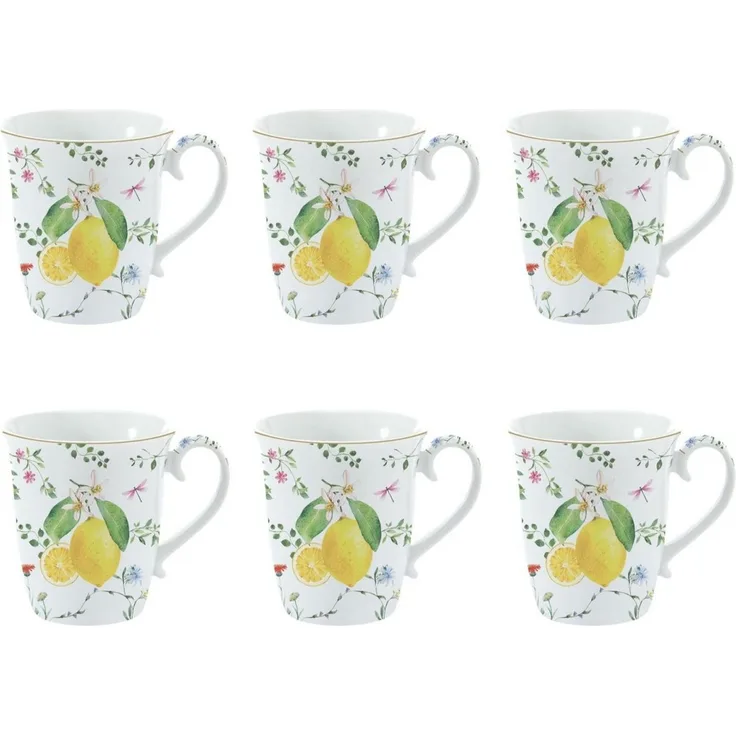 EasyLife Tasse Fleurs et Citrons, Porzellan, Spülmaschinengeeignet, Mehrfarbig, Zitronen, H: 9.5cm