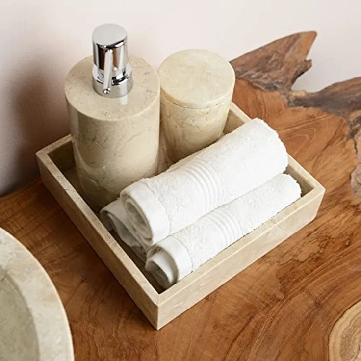 wohnfreuden Dekotablett Marmor Tablett creme quadratisch 20 cm, 1348 – Bild 3