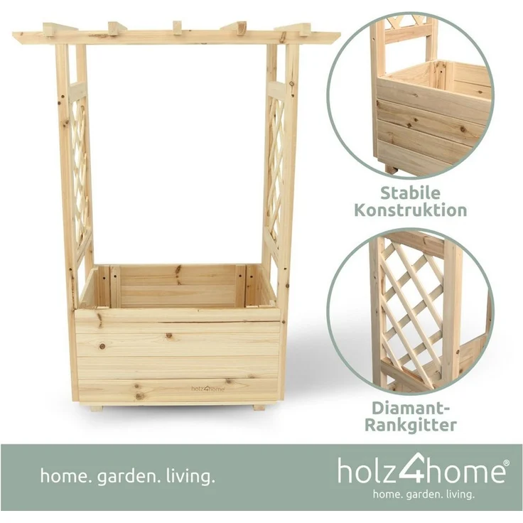 Pflanzkasten mit Rankgittern & Dach - Tannenholz - 58 x 34 x 103cm – Bild 2