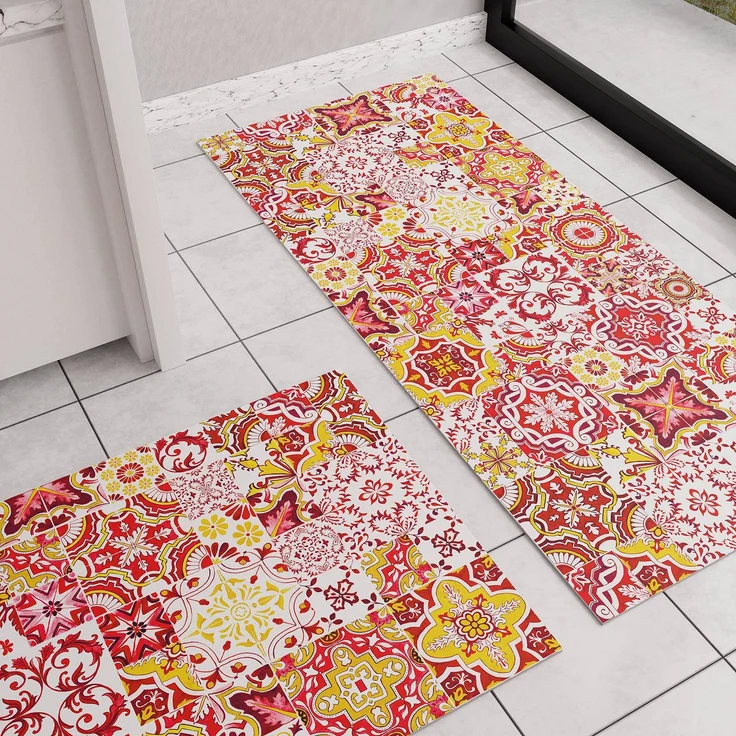 PETTI Artigiani Italiani - Teppich für Küche, rutschfest, waschbar, Läufer für Küche, Teppich, Küchenläufer, 52x480 cm, Design Vietri Rot, 100% Made in Italy