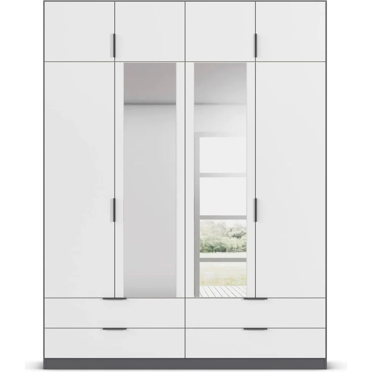 Rauch Möbel Lagoa, Kleiderschrank, Garderobe für Schlafzimmer, Kinderzimmer, Jugendzimmer 8-türig, mit Spiegel, 4 Schubladen, mit Zubehör Classic, Farbe Weiß /Grau metallic, Schwarz, Breite 181 – Bild 10