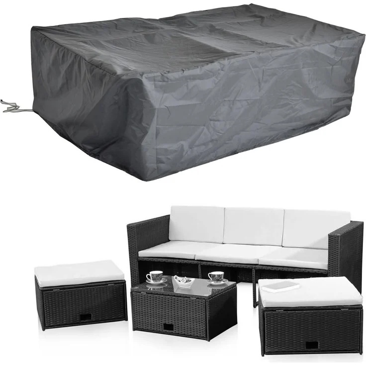 Schutzhülle 247x130x108 Schwarz Gartenmöbel Rattan Abdeckung Plane Haube Wetter – Bild 7