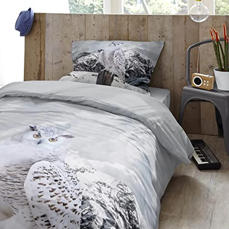 ESPiCO Bettwäsche Trendy Bedding Schneeeulen Grau Flanell 135 x 200 + 80 x 80 cm – Bild 9