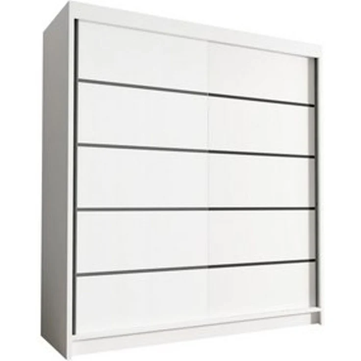 Kleiderschrank Harry IV 180 cm - Groß Schwebetürenschrank, Schiebetürenschrank mit Kleiderstange und Einlegeboden, Schlafzimmerschrank, Schiebetüren - 180x215x58 cm (Weiß) – Bild 5