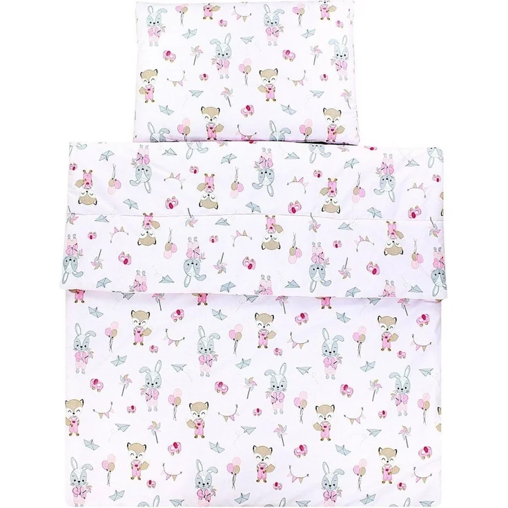 TupTam Kinderbettdecke-Set, Ganzjahresdecke, 2tlg., 1x Bettdecke, 1x Flachkissen, Fuchs / Kaninchen / Rosa, 135x100 cm – Bild 2