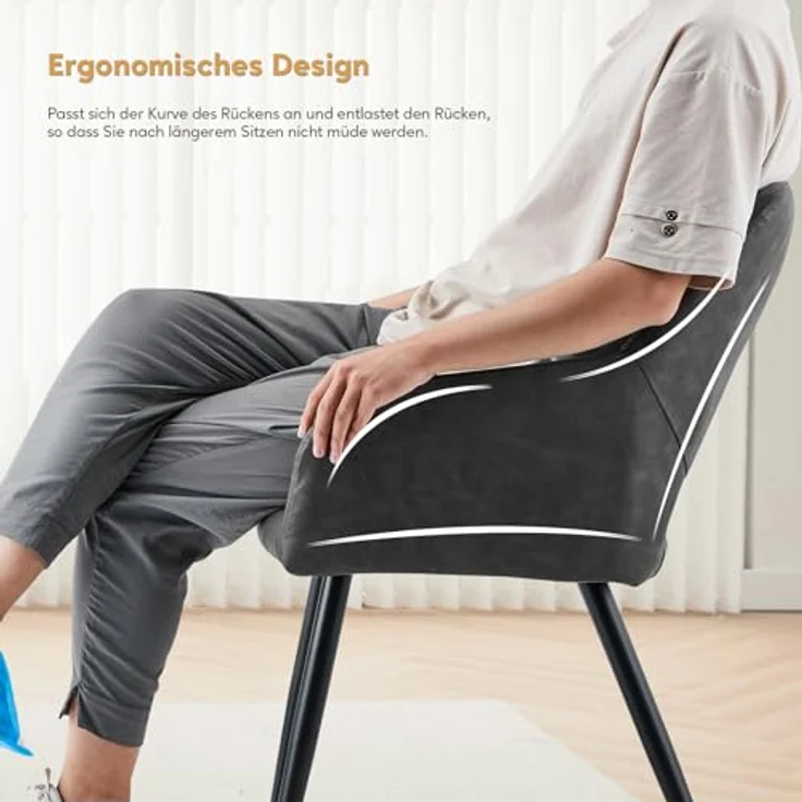 TUKAILAI Esszimmerstühle 2er Set aus Kunstleder, Küchenstuhl Polsterstuhl mit Offener Rückenlehne,Armlehnen,Gepolstertem Sitz, Metallbeinen, Stühle für Wohnzimmer,Esszimmer,Küche – Bild 10
