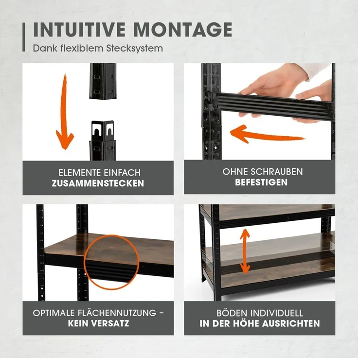 EASYmaxx Schwerlastregal 180 x 90 x 40 cm Holzoptik| 875 kg Traglast, 175 kg pro Ebene | Regal, Werkbank | Kellerregal, Lagerregal mit 5 verstellbaren Ablagen | Für Keller, Garage, Hobbyraum, Werkstatt – Bild 4