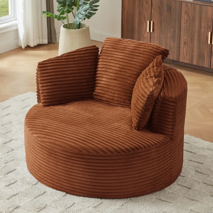 Übergroßes rundes Sofa, ultraweicher Cord-Loungesessel mit Federkernkissen, vollständig komprimierbarer Sitzsack mit Baumwollfüllung, keine Montage erforderlich, maximale Belastbarkeit 80 kg, für Wohnzimmer und Schlafzimmer--Orange--124x113x86cm--YOUDE... – Bild 2