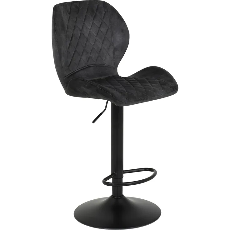 Hela Tische, Barhocker Hochstuhl Laila, Bezug Velvet Anthrazit mit Rautensteppung, 360° drehbar, Lift Höhenverstellung,Trompetenfuß Schwarz, H96-117cm