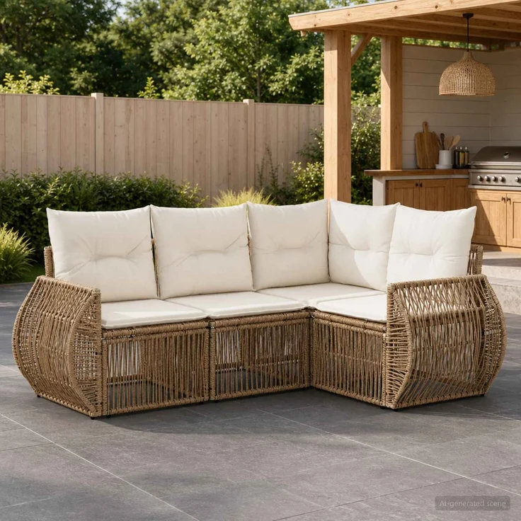 vidaXL Gartensofa-set 4 stk. 4-Sitzer Beige und Cremeweiß Poly-Rattan 3435411 – Bild 1