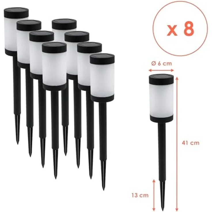 Spetebo LED Solarleuchte Wegeleuchte mit 12 Flammen LED 41x6 cm, Dämmerungssensor, LED fest integriert, orange, realistischer Flammeneffekt, 8er Set Solar Wegeleuchte – Bild 2