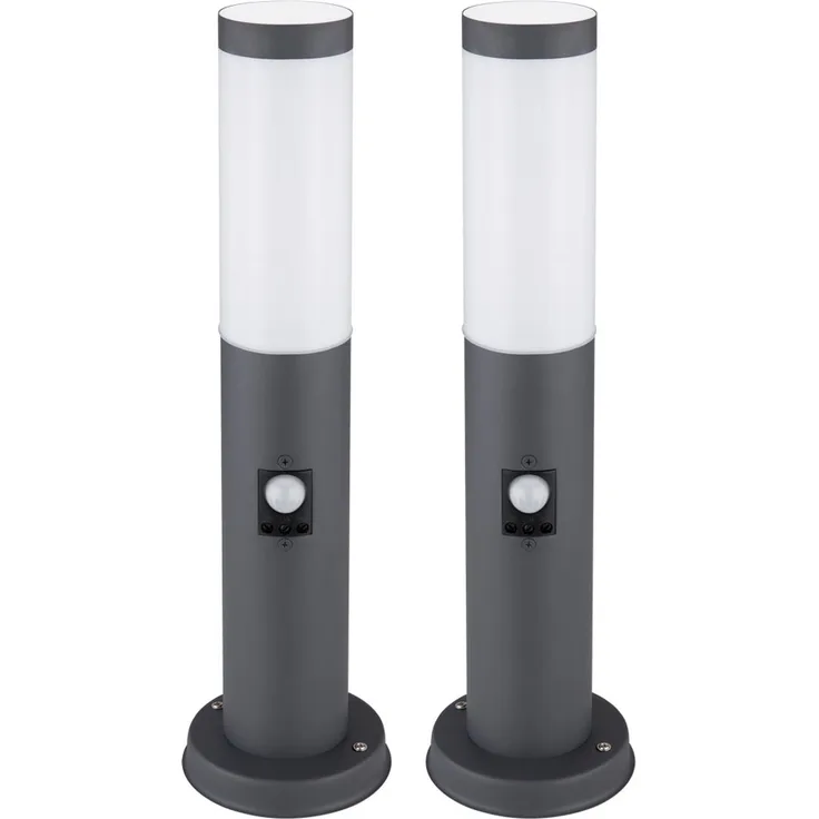 2er Set Sockelleuchte, Edelstahl, anthrazit, Bewegungsmelder