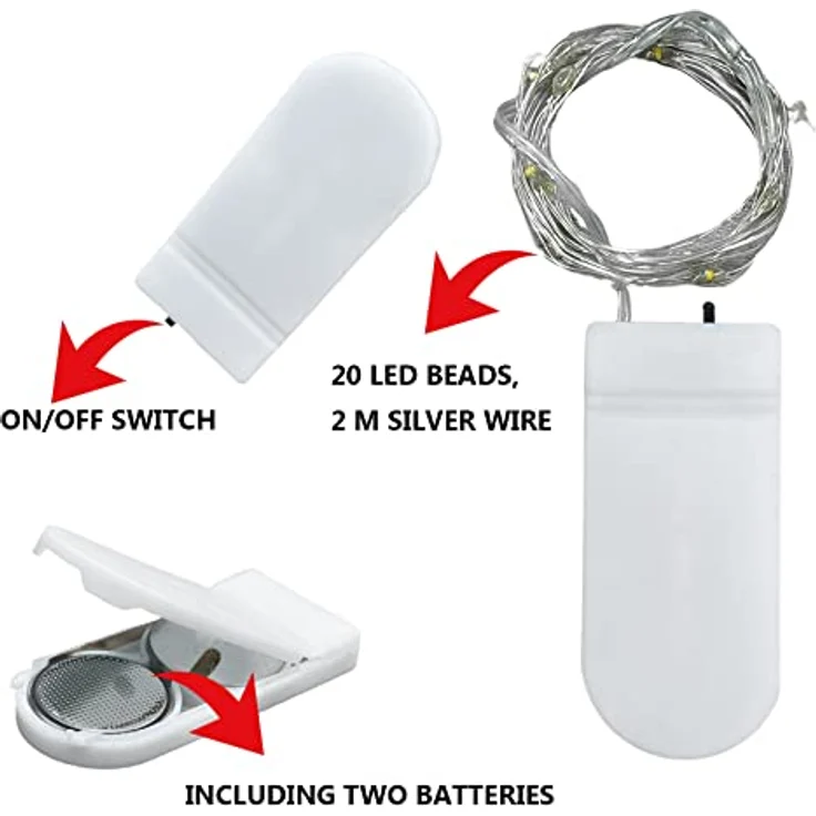 Jsdoin LED Mini Lichterkette mit Batterie, 6x20er Micro Lichterkette außen Batterie, 2M DIY kleine Lichterketten Wasserdicht für Party Hochzeit Weihnachten Beleuchtung Deko (Kaltweiß) – Bild 2