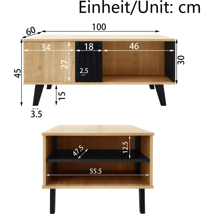 DESVIAE Sideboard-Set 3-tlg. mit LED-Beleuchtung und Stauraum, Spanplatte/Glas, Schwarz/Holzfarbe, 140x78,5x41 cm – Bild 10