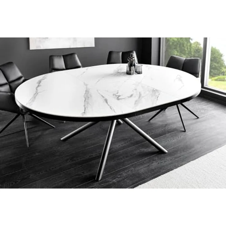 riess-ambiente Esstisch MIKADO 120–160cm weiß/schwarz - Keramik, oval, ausziehbar, 6 Personen (Einzelartikel, 1-St), Sterngestell aus Metall & Marmor-Design - ideal für Dein Esszimmer – Bild 4