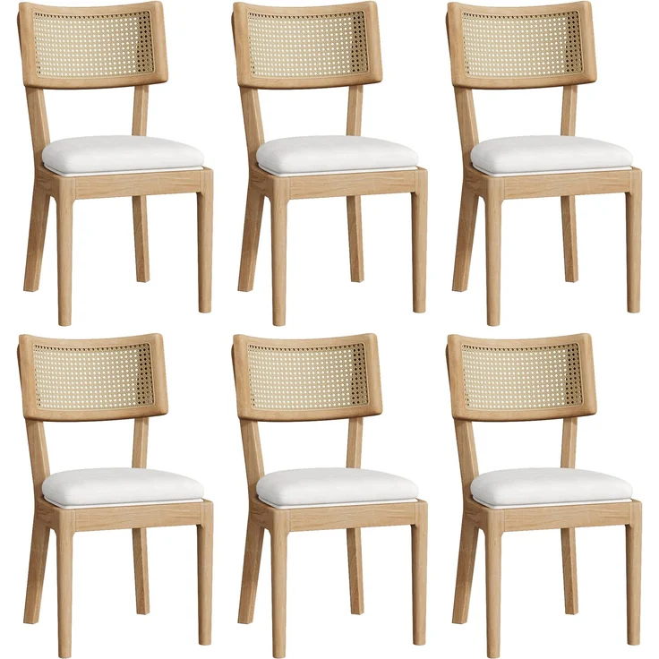 4 Esszimmerstühle aus Massivholz mit Rattan-Rückenlehnen, bequem und atmungsaktiv, geeignet für Esszimmer, Wohnzimmer, Cafés, moderner Stil, Leinen, Holzfarbe – Bild 16