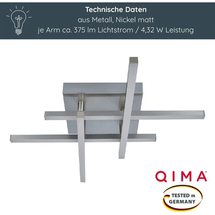 MeLiTec LED Deckenleuchte D121, warmweiß, nickel matt, aus Metall, verstellbare Arme, moderne Deckenlampe eckig – Bild 2
